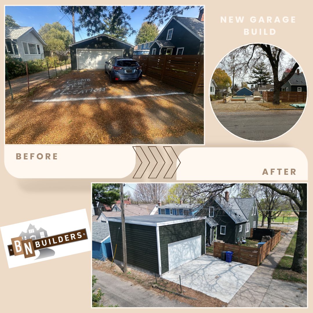 Before and after a new garage build, Saint Paul MN by BN Builders