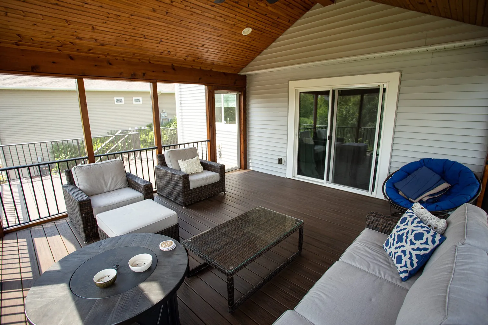 Three season covered trex deck prior lake MN by BN Builders
