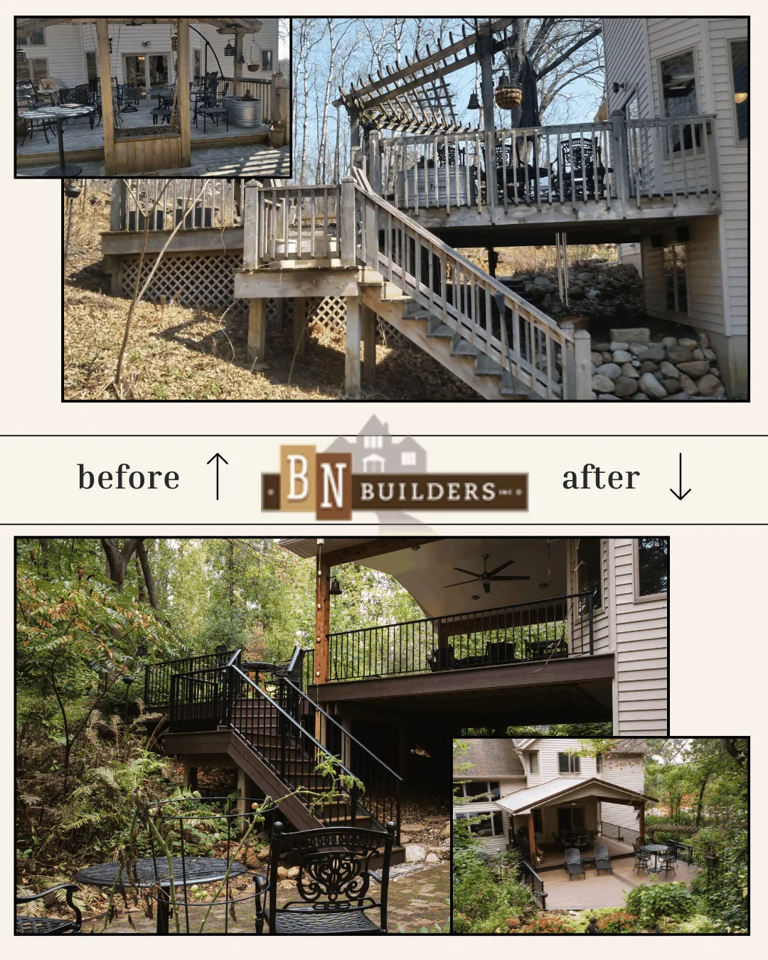 Trex deck porch before after inver grove heights MN by BN Builders
