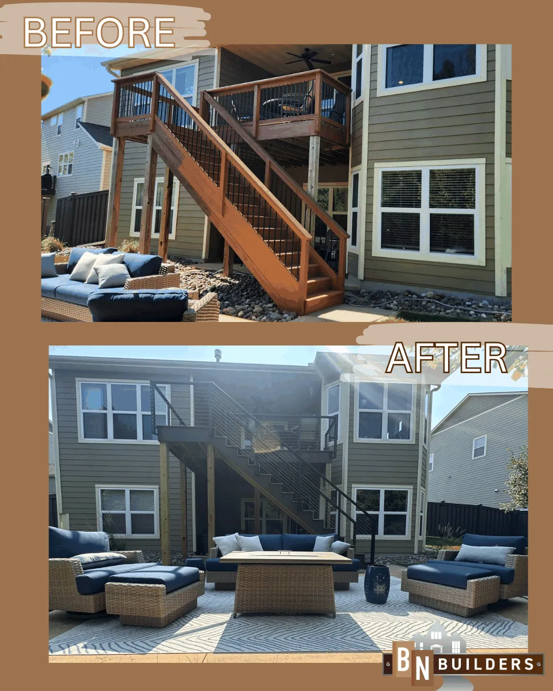 Trex deck railcraft cable railing before after bloomington MN by BN Builders